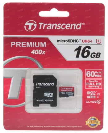Карта памяти Transcend microSDHC 16GB Class 10 UHS-I 400x (Premium)